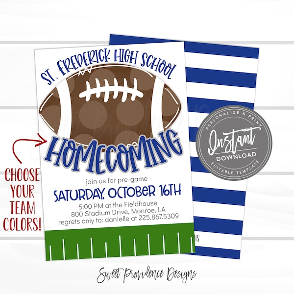 Homecoming Football Invitation, Editable Tailgate Party Flyer, Football Season Party, Football Tailgate Party, Instant Access Edit Now