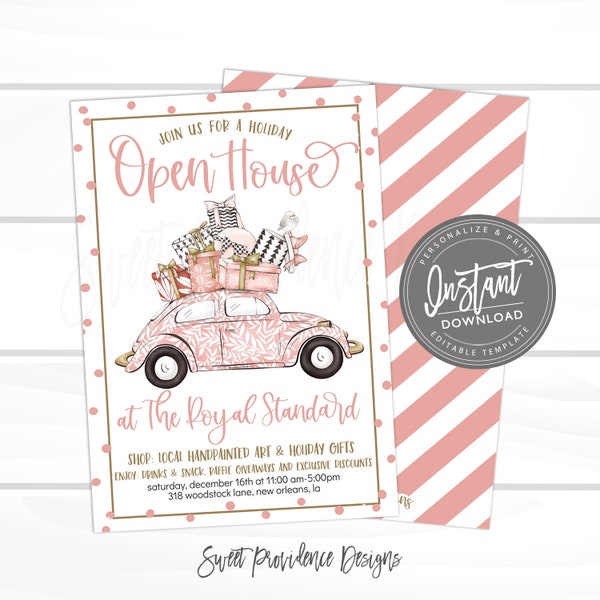 Christmas Flyer, Editable Open House Holiday Boutique Invite, Business Shopping Flyer, Small Business Open House Template Instant Download