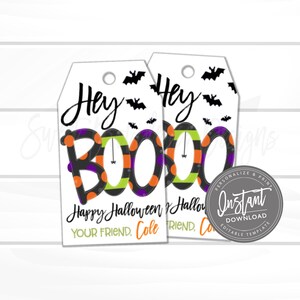 Halloween presentetiketter, personliga Halloween-etiketter, utskrivbara Halloween, Hey Boo-presentetiketter, redigerbar direktnedladdning bild 1