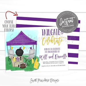 Football Engagement Invitation, Editable Tiger Tailgate Engagement template, Purple Gold Football tailgate time Invite Instant Access