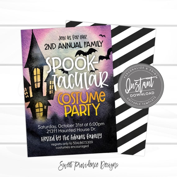 Spook-Tacular Halloween Invitation, Personalized Halloween Invite, Halloween Printable, Halloween Costume Party, EDITABLE INSTANT DOWNLOAD Il_570xn