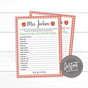 Teacher&#39;s Favorite Things Questionnaire, Few of My Favorite Things, Editable Teacher Survey, Gift Letter, Appreciation, Printable Instant