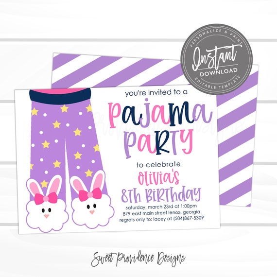 Pajama Party Invitation Slumber Party Birthday Invitations Editable Girl Pajama Party Birthday Sleepover Invite Instant Access Edit Now By Sweet Providence Designs Catch My Party