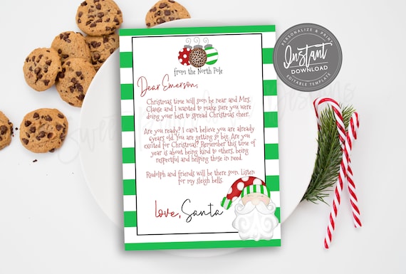 EDITABLE Letter from Santa Printable, Santa Letter Instant Download Personalized Christmas Eve Cookie Letter, Santa Claus Nice list EDIT NOW Il_570xn