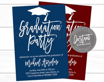 EDITABLE Graduation Party Invitation, Grad Party invite, Class of 2024, ANY COLOR, Editable Graduation Announcement, Instant Access