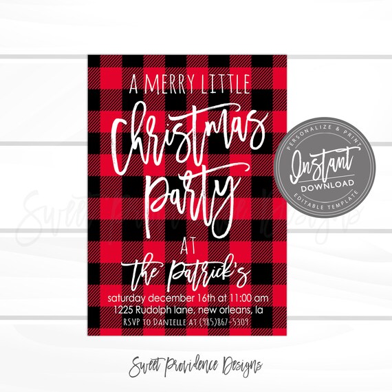 Buffalo plaid Instant Download Christmas Party Invitation Merry little Christmas Invite Company Party Editable Christmas Party template