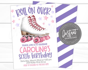 Let's Skate Invitation, Skating Birthday Invite,  Roller Skate Party, Any Age, Editable Birthday Invite, Printable Instant Access Edit Now