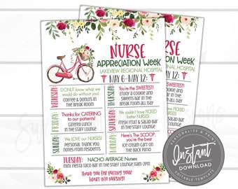 EDITABLE Nurse Appreciation Week Itinerary Poster, Printable Digital File, National Nurses Week Schedule Events Medical Staff Instant Access