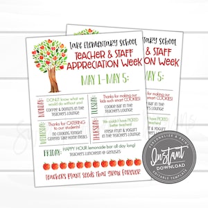 EDITABLE Teacher Appreciation Week Itinerary, Printable Digital File, Appreciation Week, PTO PTA Schedule Events Instant Access Edit Now