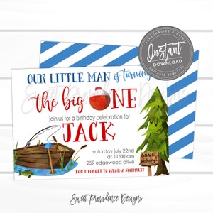 Fishing Birthday Invitation, Fish First birthday, Editable Birthday template, Boy Fish the big one Invite, Printable Instant Access