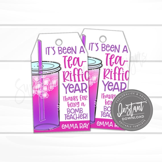 Teacher Appreciation Favor Tag, Printable It's been a Tea-riffic Year Tag, Business Favor Tag, Editable Gift Tag, template INSTANT ACCESS Il_570xn