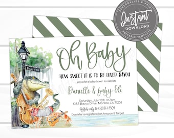 Bayou Baby Shower Invitation, How Sweet it is to be loved Bayou, Gender Neutral Baby Shower, Editable template, Printable, Instant Access