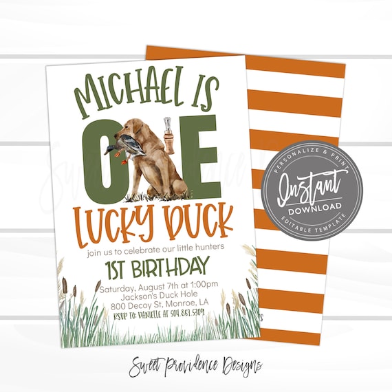 One Lucy Duck, Hunting Birthday Invitation, Duck Call, Boy Hunting Invitation, Editable Birthday invite, Outdoors Invitation, Instant Access