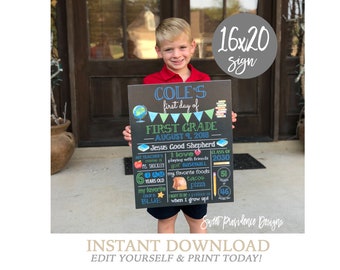 First Day of School Chalkboard, First Day of School sign, ANY GRADE, Back to School, 1st Day Printable Sign, EDITABLE, Instant Access