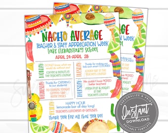 EDITABLE Teacher Appreciation Week Itinerary, Printable Digital File, Appreciation Fiesta Week Schedule Events, Instant Access- Edit Now!