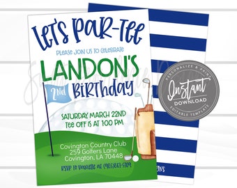 Golf Birthday Invitation, Let's Par-Tee, Editable golf party, Boy Sports Birthday Invitation, Top Printable Instant Access EDIT NOW
