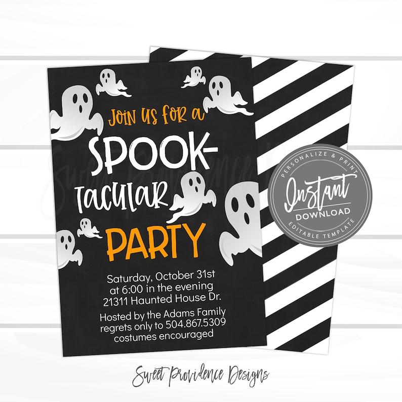Halloween Party Invitation, Spooktacular Halloween Invite, Halloween Printable, Costume Party Printable, Birthday, EDITABLE INSTANT DOWNLOAD image 1