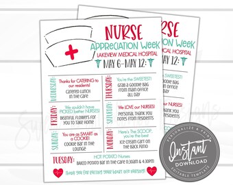 EDITABLE Nurse Appreciation Week Itinerary Poster, Printable Digital File, National Nurses Week Schedule Events Medical Staff Instant Access