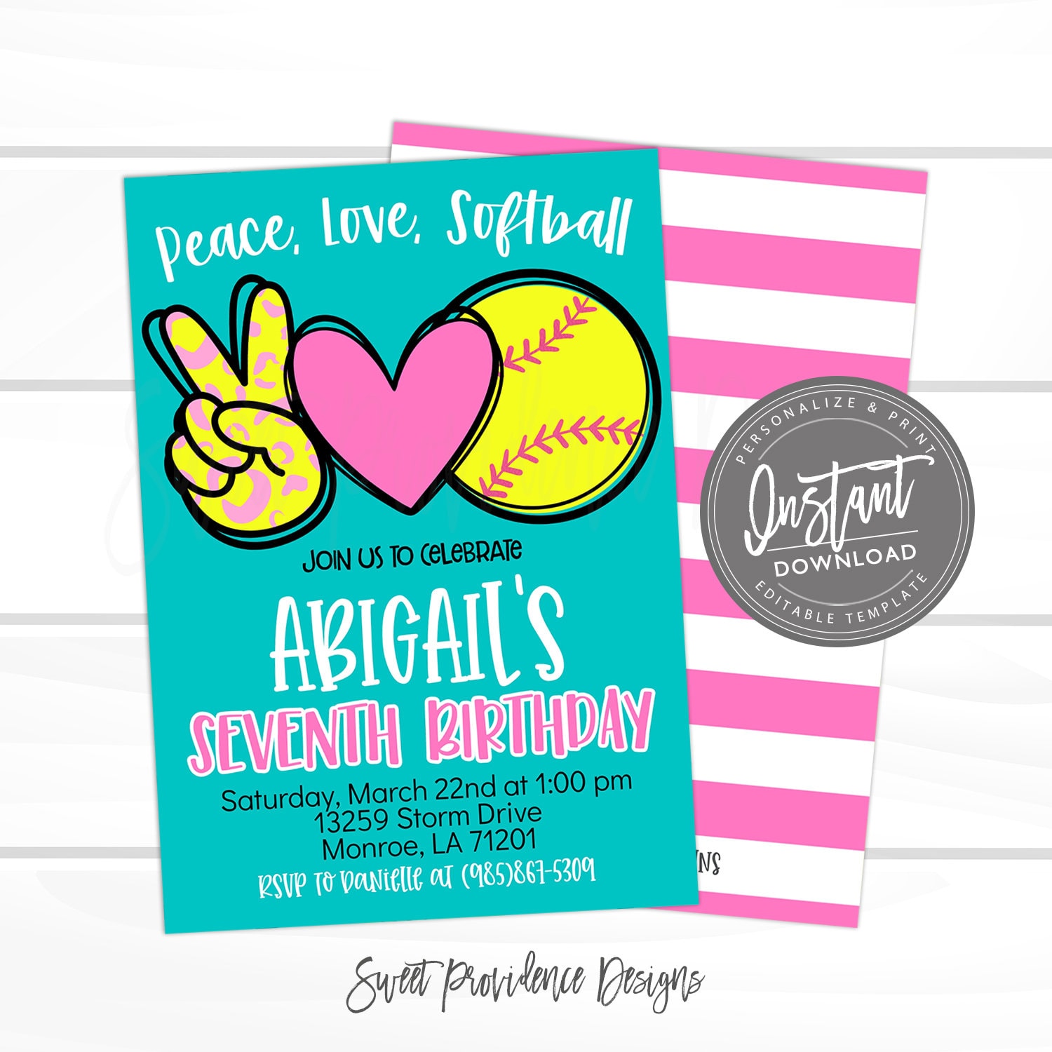 softball-birthday-invitation-editable-girl-sports-birthday-party-invite-peace-love-softball-team-pool-party-printable-instant-access-etsy