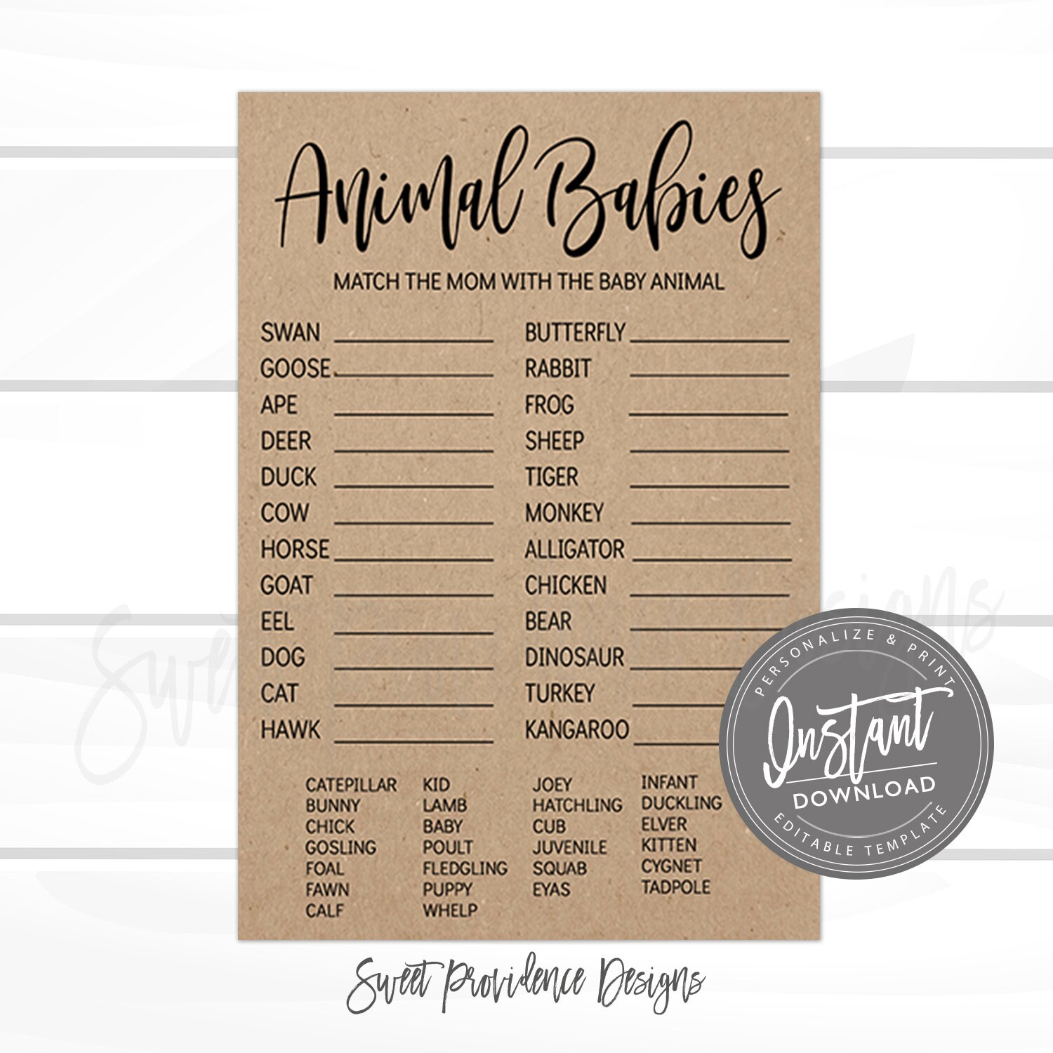 Printable Rustic Baby Shower Animal Babies Game Printable | Etsy