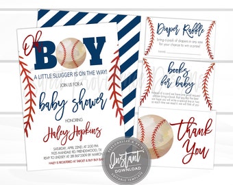 Baseball Baby Shower Invitation Kit, Little All Star, Editable boy baseball template, Sport Virtual Shower by mail Invite Printable Instant