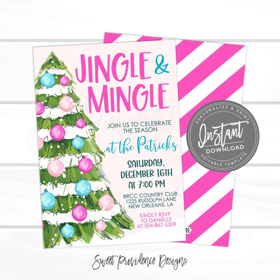 Holiday Party, Christmas Invitation, Editable Jingle and Mingle Party Invite template, Company Party, Business, Girls night, Instant Access Il_570xn