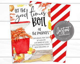 Crawfish Boil Invitation, Any Occassion Crawfish Boil invitation, Editable Graduation Birthday company text Invite, Printable Instant Access
