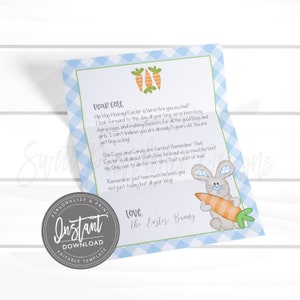 Carta de coelho da Páscoa EDITÁVEL para crianças Papelaria para impressão de Páscoa Carta do coelho da Páscoa Carta de cesta de Páscoa personalizada Acesso instantâneo