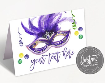 Mardi Gras Food Tent, Editable Name Place Cards, Mardi Gras Folded tent name card, Mardi Gras Printable Template, Instant Access