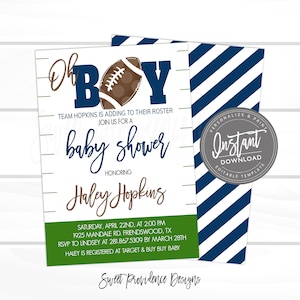 Football Baby Shower Invitation, Editable Football Baby Boy Shower template, Oh Boy Invitation, Football Shower Invite, Instant Access,