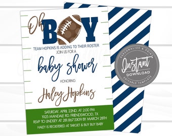 Football Baby Shower Invitation, Editable Football Baby Boy Shower template, Oh Boy Invitation, Football Shower Invite, Instant Access,