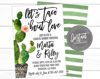 Fiesta Shower invitation, Cactus Taco 'bout love baby, Editable Couples Bridal/wedding Shower Invite, Taco Tuesday Instant Access EDIT NOW