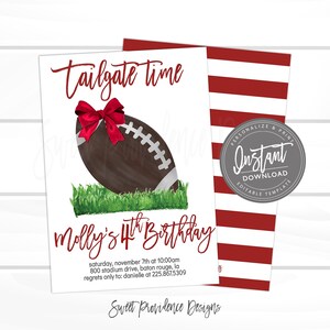 Tailgate Birthday Invitation, Editable Pink Girl Football Bow Birthday template, Football tailgate time Invite, Instant Access,