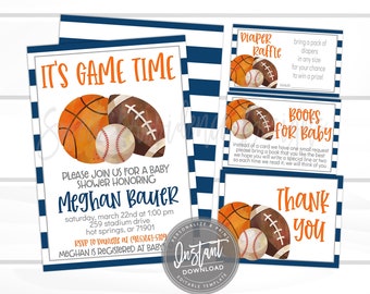 Sports Baby Shower Invitation, It's Game Time, Editable basketball Baby Shower, Baby Boy Sports Invitation, Printable Instant Access