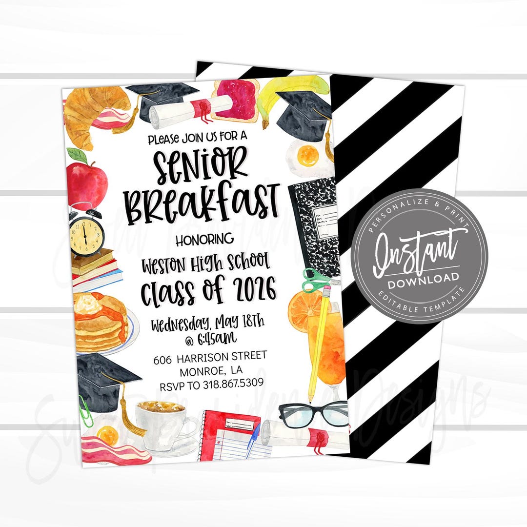 Grad Lunch Invite Senior Graduation Breakfast Invitation, Senior Week Grad Party Invite ...