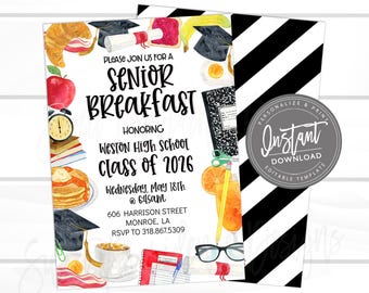 Senior Graduation Breakfast invitation, Senior Week Grad Party Invite, Editable template, Class of 2026 Instant Access Edit Now
