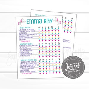 Editable Kids Checklist, Daily Task List, Customizable Chore Chart, Kids weekly planner, Unicorn Chore Chart, Printable Instant Access