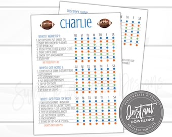 Editable Kids Checklist, Daily Task List, Customizable Chore Chart, Kids weekly planner, Boys Sport Chore Chart, Printable Instant Access