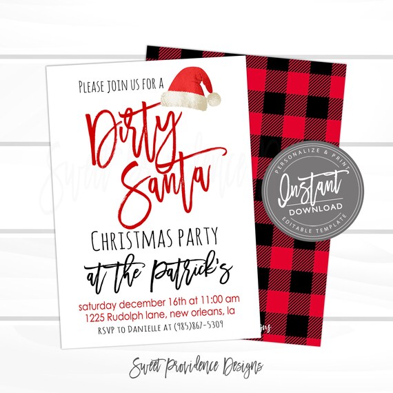 Christmas Party Invitation, Dirty Santa Party Invite, Buffalo Plaid