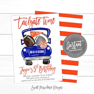 Football Birthday Invitation, Editable Boy football birthday theme party, Blue Orange Football tailgate time Invite Instant Access