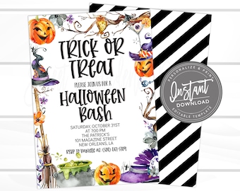 Invitación a la fiesta de Halloween, invitación a Boo Bash, Boos y Booze EDITABLES Invitaciones de calabaza imprimibles para fiestas de disfraces, acceso instantáneo -Editar ahora