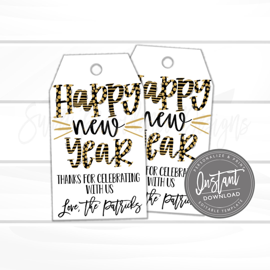 EDITABLE Happy New Year Favor Tag, DIY Holiday Tag, Holiday Favor Tag ...