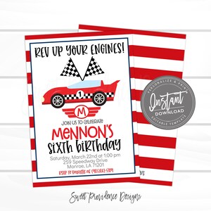 Race Car Birthday Invitation, Editable Boy Girl Racecar Birthday template, Racing Theme Birthday, Rev Up Your Engines, Invite Instant Access