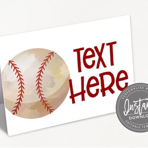 Baseball Food Tent, Editable Baby Shower Place Cards, Folded tent card, Baseball Printable Template, Instant Access