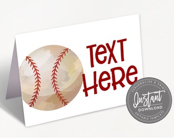 Baseball Food Tent, Editable Baby Shower Place Cards, Folded tent card, Baseball Printable Template, Instant Access