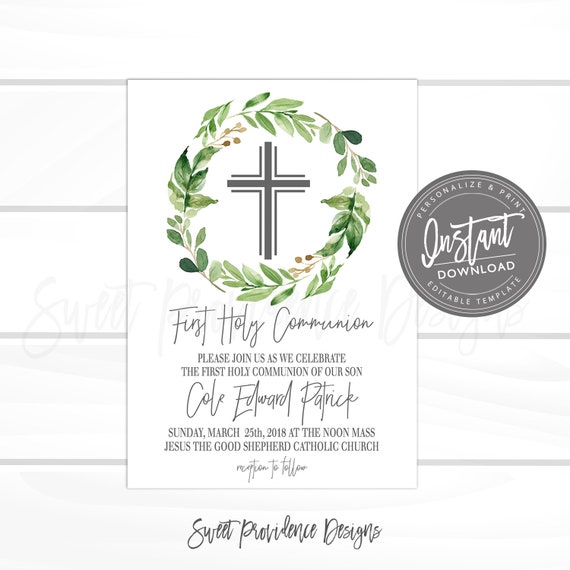 First Communion Invitation Editable 1st Holy Communion Party Etsy
