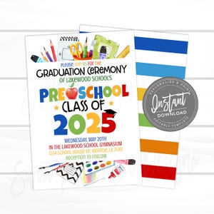 Preschool Graduation Party Invitation, Grad Party invite, Class of 2025, Editable Announcement Invitation, Decor Printable Instant Access
