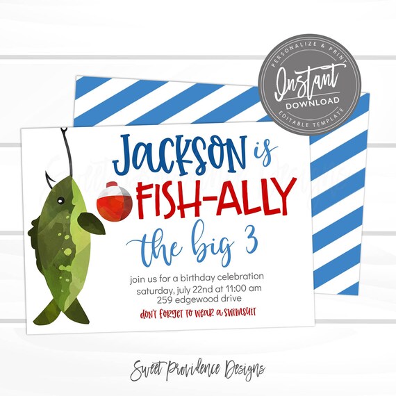 Fishing Birthday Invitation, O-Fish-ally Invitation, Editable Birthday invite, Boy Fish Invitation, the big one Invitation, Instant Access Il_570xn