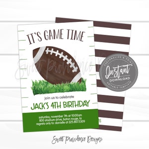 Football Birthday Invitation, Editable Boy It's Game Time football birthday theme party template, Green Football Invite, Instant Access image 1