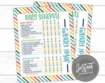 Editable Home School Printable Planner, Kids Daily Task List, Customizable Weekly Chart, Rainbow Parent Teacher Schedule, INSTANT ACCESS